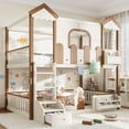 thumbnail image 1 of Bellemave Full Over Full House Bunk Bed with Storage, Wood Detachable Design Floor Bunk Bed Frame with Bookshelf, Drawer, Roof and Windows for Teens Kids Boys Girls, Playhouse Design（Beige), 1 of 10