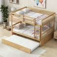 thumbnail image 1 of Bellemave Full Over Full Solid Rubber Wood Bunk Bed with Trundle and Ladder Convertible into 2 Full Size Beds with Headboard and Footboard 2 Full Bunk Bed with Twin Trundle, White Oak, 1 of 10