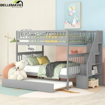 Bellemave Full Over Full Stairway Bunk Beds with Trundle,Solid Wood Full Size Bunk Bed with Stairs,Detachable Bunk Bed Can be Converted Into 3 Separate Beds for Kids,Girls,Boys(Gray)