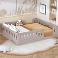 thumbnail image 1 of Bellemave Full Size Montessori Bed with High Guardrails, Solid Wood Floor Bed with Double Entrance, Easy Assemble Full Toddler Beds Frame,Gray, 1 of 8