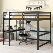 Bellemave Full Loft Bed with Built-in Desk and Storage Shelves Space Saving Full Wooden Loft Bed for Kids and Teens Sturdy Junior Loft Bed Frame with Guardrail and Ladder, Espresso Brown