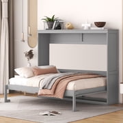 Bellemave Full Murphy Bed Frame, Foldable Cube Cabinet Full Size Platform Beds, Modern Wall Bed for Guest Room or Home Office Gray
