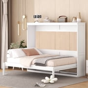 Bellemave Full Murphy Bed Frame, Foldable Cube Cabinet Full Size Platform Beds, Modern Wall Bed for Guest Room or Home Office White