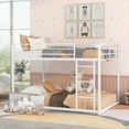 thumbnail image 1 of Bellemave Full Over Full Bunk Bed, Metal Low Bunk Beds Frame Built in Ladder, Floor Bunk Bed with Heavy Duty Slats Support, No Box Spring Required (White), 1 of 8