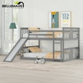 thumbnail image 1 of Bellemave Full Over Full Floor Bunk Bed with Slide Wooden Low Bunk Bed Frame with Ladder  Full Bunk Bed with with Headboard and Guardrail, Gray, 1 of 10