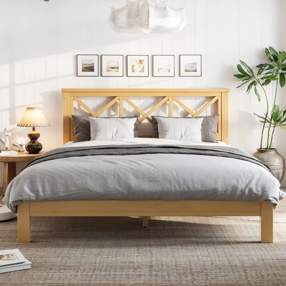 Bellemave Full Size Bamboo Platform Bed Frame with Tall Headboard, Modern Solid Bedframe with Wood Slat Support, No Box Spring Needed, Easy Assembly - Natural