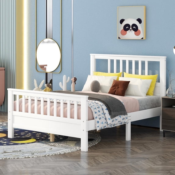 Bellemave Full Size Bed Frame, Wood Platform Bed with Headboard and Footboard for Teens Adults (White)