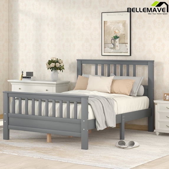 Bellemave Full Size Bed Frames with Headboard and Footboard, Wood Full Platform Bed,Wood Slats Great Support with Six Legs for Teens, Adults(Full,Gray)