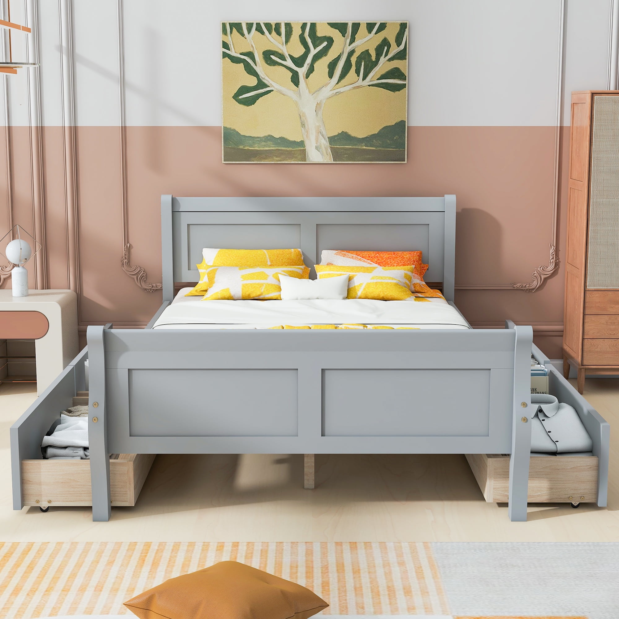 Bellemave Full Size Bed with 4 Drawers, Wood Platform Bed with ...
