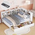 thumbnail image 1 of Bellemave Full Size Daybed with Bookcase and Drawers, L-Shape Daybed with USB Ports and Shelves, Wood Twin Platform Bed Frame with Storage Cabinets for Living Room, Bedroom and Guest Room（White), 1 of 8