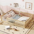 thumbnail image 1 of Bellemave Full Size Montessori Bed Frame with Slats and Rails, Solid Wood Full Floor Bed for Kids/Boys/Girls, No Box Spring Needed (Natural), 1 of 7