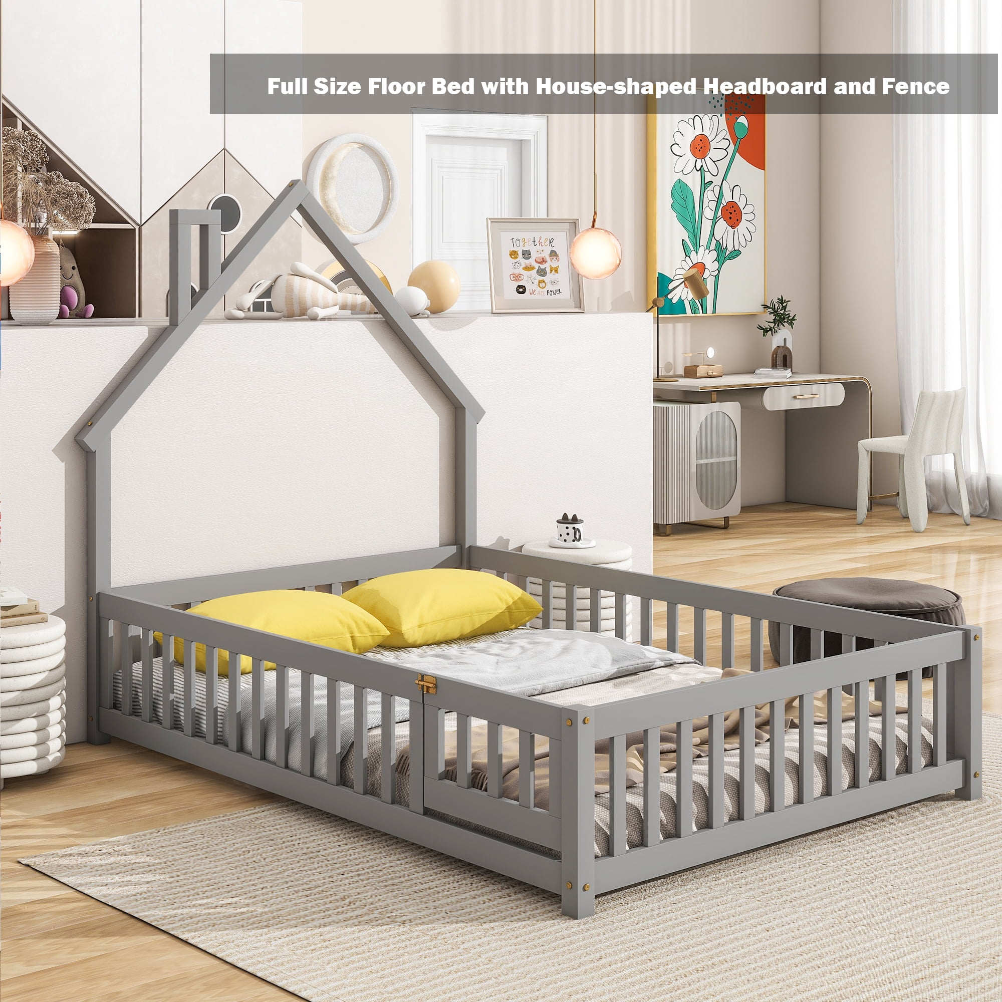 Bellemave Full Size Floor Bed with Houseshaped Headboard and Fence — free download