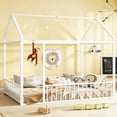 thumbnail image 1 of Bellemave Full Size Montessori House Bed, Metal Floor Bed with Guardrails and Roof, Playhouse for Kids Teens Girls Boys (White), 1 of 8