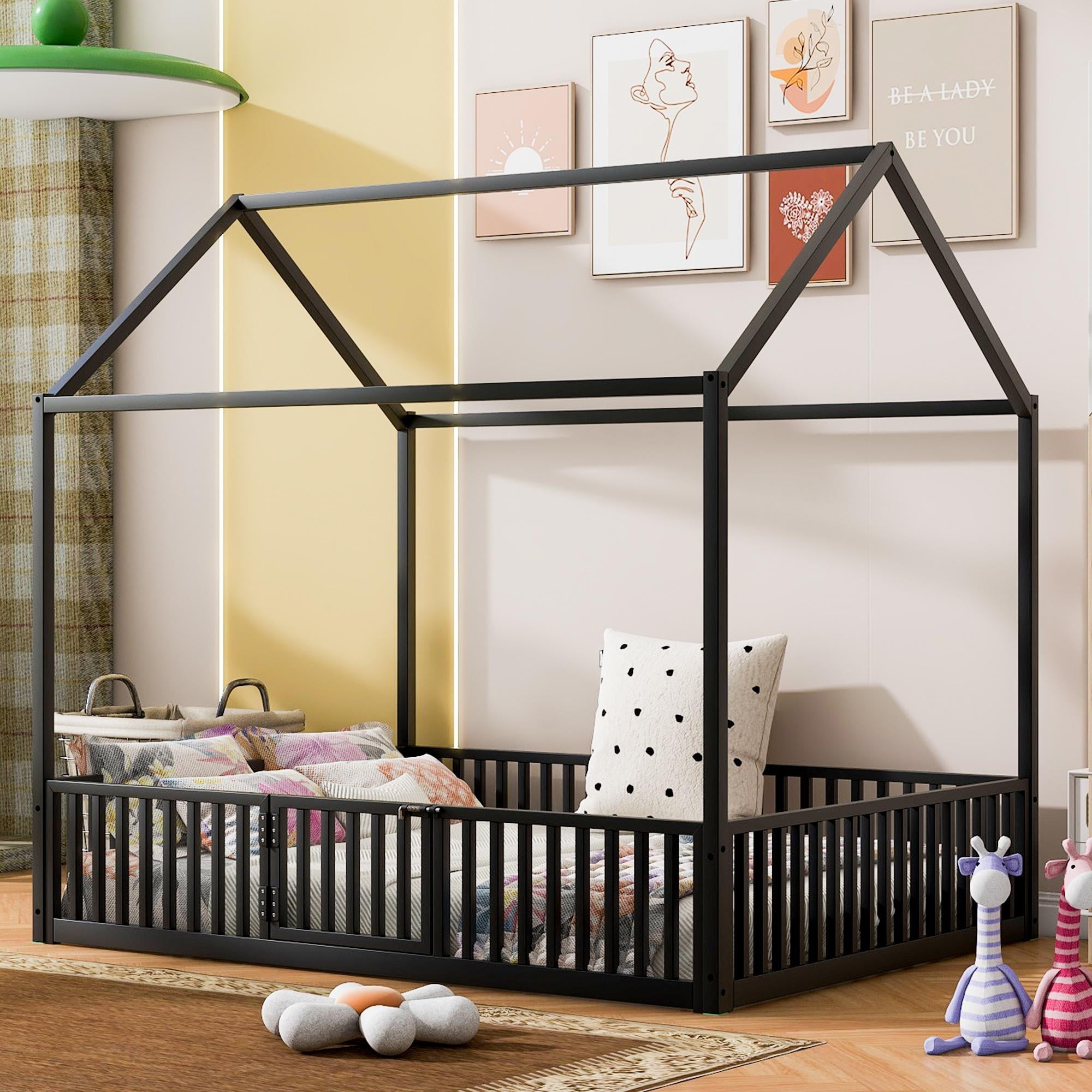 Bellemave Full Size Floor Bed for Kids, Metal Montessori Toddler Bed ...