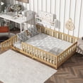 thumbnail image 1 of Bellemave Full Size Floor Beds with Door, Wood Montessori Bed with Fence Railings & Support Slats, No Box Spring Needed (Natural), 1 of 8