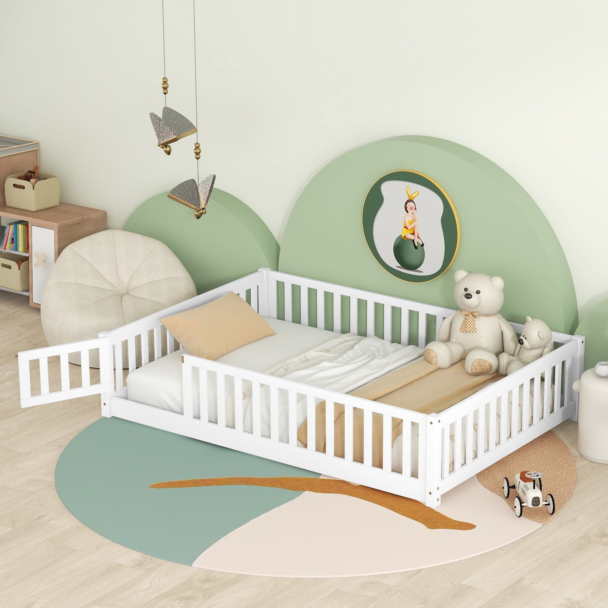 Bellemave Full Size Montessori Floor Bed Frame for Kids, Wood Toddler