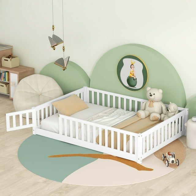 Bellemave Full Size Montessori Floor Bed Frame for Kids, Wood Toddler