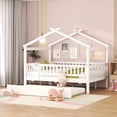 thumbnail image 1 of Bellemave Full Size House Bed with Trundle Playhouse Platform Bed Wooden House-shaped Bed Frame with Fence Guardrail and Roof Tent Beds  (White, Full Size), 1 of 9
