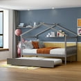 thumbnail image 1 of Bellemave Full Size House Bed with Trundle for Kids, Wood Platform Bed Frame with House Shape Roof for Kids, Teens, Girls & Boys (Gray), 1 of 9