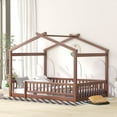 thumbnail image 1 of Bellemave Full Size House Floor Bed for Kids, Wooden Montessori Full Bed with Fence Railings and Support Slats, No Box Spring Needed (Natural), 1 of 7