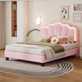 thumbnail image 1 of Bellemave Full Size LED Floating Bed Frame, Pink Upholstered Platform Bed with Flowers Headboard, Modern Velvet Cloud Beds with Light for Teens Adults（Pink), 1 of 9