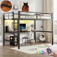 thumbnail image 1 of Bellemave Full Size Loft Bed with Desk and LED Light, Heavy Duty Metal Loft Bed Frame with Power Outlet, Loft Bed Full with Safety Guard & Ladder, Space-Saving, Noise Free, Black, 1 of 10