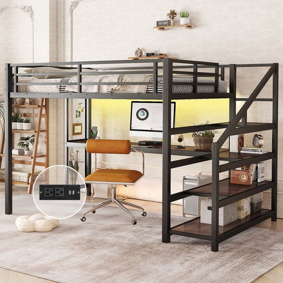 Full Size Loft Bed With Desk And Stairsnull