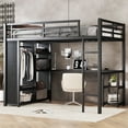 thumbnail image 1 of Bellemave Full Size Loft Bed with Desk and Wardrobe Metal Loft Bed with Storage Shelves Loft Bed Frame with Guardrails for Teens, No Box Spring Needed (Full, Black), 1 of 11