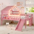 thumbnail image 1 of Bellemave Full Size Loft Bed with Slide and LED Lights, Wood House Roof Low Loft Beds Frame with Ladder, Under Bed Storage, No Box Spring Needed (Pink), 1 of 8