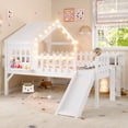 thumbnail image 1 of Bellemave Full Size Loft Bed with Slide and LED Lights, Wood House Roof Low Loft Beds Frame with Ladder, Under Bed Storage, No Box Spring Needed (White), 1 of 8