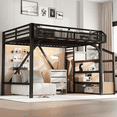 thumbnail image 1 of Bellemave Full Size Loft Bed with Stairs and Storage Wardrobe, Metal Loft Beds Frame with USB Ports and LED Lights,Game Loft Bed Full with Large Under-Bed Space, Easy Assembly(Natural Wood +Black), 1 of 10