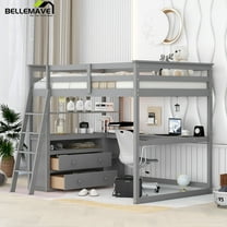 Bellemave Full Size Loft Bed with Desk and Storage, Wood Loft Bed Frame with Shelves and Built-In Drawers, High Loft Bed for Teens Adults Bedroom, Gray