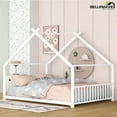 thumbnail image 1 of Bellemave Full Size Metal House Bed with Headboard and Footboard Montessori House Bed, Metal Floor Bed with Roof, No Box Spring Needed, White, 1 of 11
