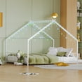 thumbnail image 1 of Bellemave Full Size Metal House Bed with Roof and LED Lights Montessori House Bed with Headboard and Footboard  Floor Bed Frame with Slats (Full, White), 1 of 10