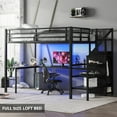 thumbnail image 1 of Bellemave Full Size Metal Loft Bed with L-shaped Desk and Storage Staircase, Loft Bed Frame with Wardrobe and Shelf, Loft Bed with LED Lights and USB Port for Kids Teens (Black, Full Size), 1 of 11