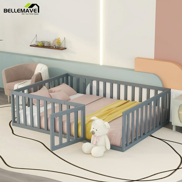 Bellemave Montessori Toddler Bed, Twin Size, Wood Frame with Rails