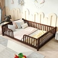 thumbnail image 1 of Bellemave Full Size Montessori with Central Entrance and Full Surrounding Guardrails, Wood Floor Bed Frame for Toddler, Low Profile Platform for Kids Bedroom(Espresso), 1 of 8
