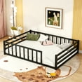 thumbnail image 1 of Bellemave Full Size Montessori Floor Bed with Rails, Metal Low Profile Toddler Bed Frame with Slats, No Box Spring Needed (Black), 1 of 8