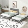 thumbnail image 1 of Bellemave Full Size Platform Bed with Adjustable Trundle Wooden Full Bed Frame with Headboard, Full Bed with Twin Pop-up Trundle for Teens, Adults No Box Spring Needed, Gray, 1 of 11