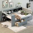 thumbnail image 1 of Bellemave Full Size Platform Bed with Bookcase and Upholstered Headboard, Wood Full Daybed Frame with Desk and USB Charging Station, Captain Bed for Livingroom, Bedroom, Guest Room(Gray), 1 of 10