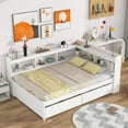 thumbnail image 1 of Bellemave Full Size Platform Bed with L-shaped Bookcases and Drawers Full Storage Platform Bed Frame with Built-in Shelves for Teens, No Box Spring Needed, White, 1 of 11