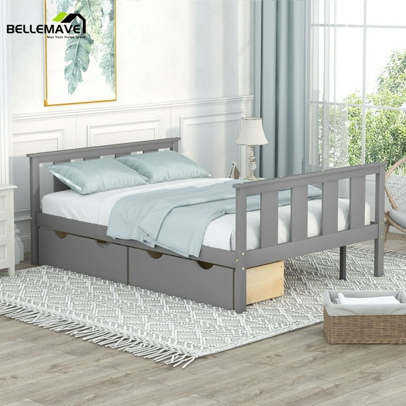 Bellemave Full Size Platform Bed with Storage Drawers, Wood Full Bed Frame with Headboard and Footboard for Teens & Adults, Modern Storage Bed (Gray)