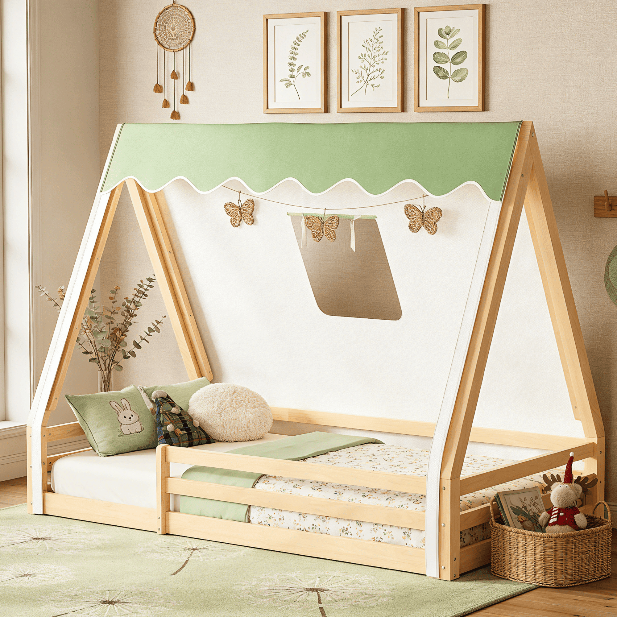 Bellemave Full Size Teepee House Floor Bed Frame with Tent and Light ...