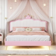 Homfa LED Bed Frame, Queen Size Velvet Upholstered Platform Bed with ...