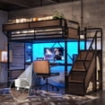 thumbnail image 1 of Bellemave Twin XL Loft Bed with Desk, Metal Loft Bed with Storage & Wardrobe, High Loft Bed with LED Lights & Charaging Station, Heavy Duty Metal Frame with Pegboard & Baskets for Teens Adults, Black, 1 of 13