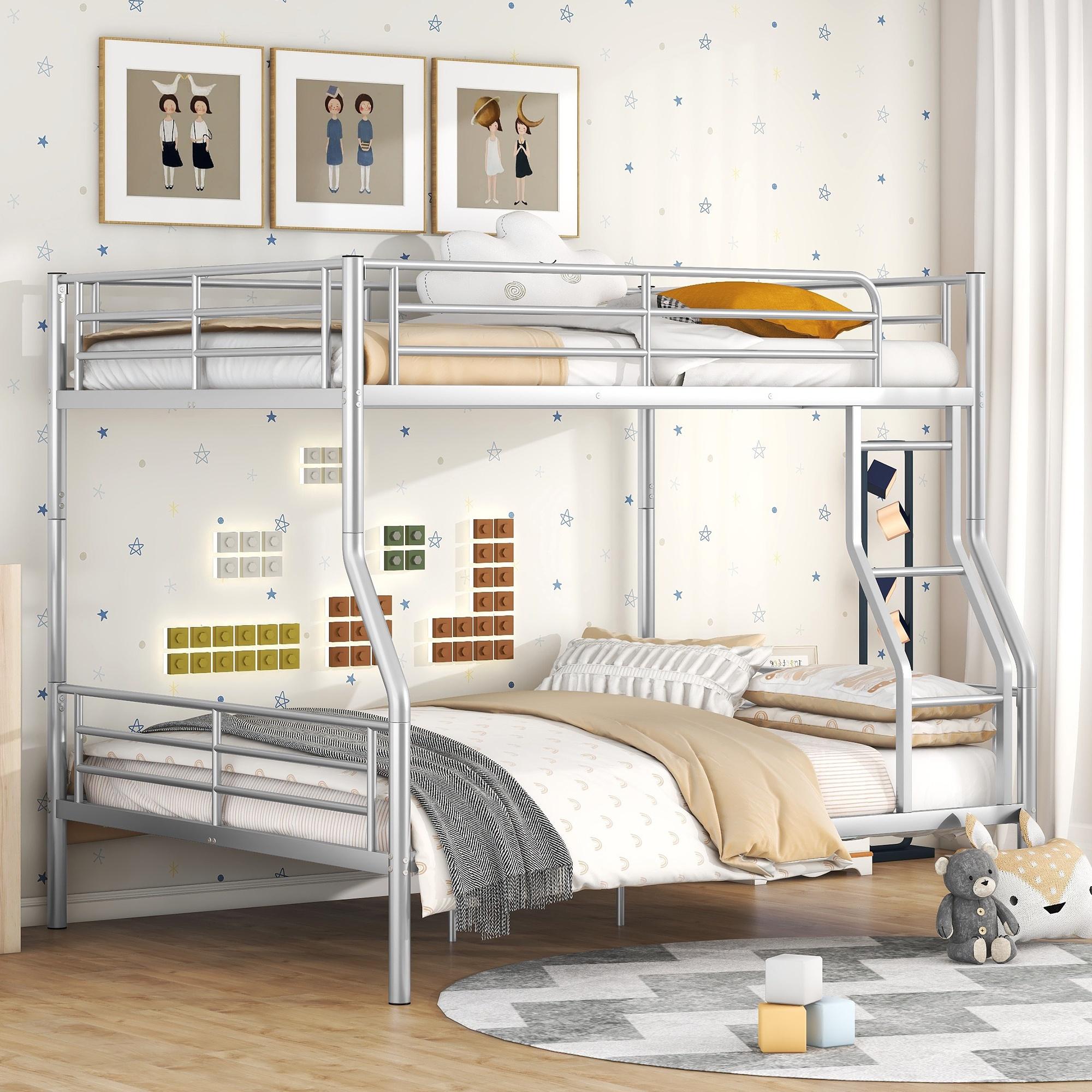 Queen Over Queen Metal Bunk Bed For Adults – Heavy Duty Bunk Bed With 2 Ladders & Guardrails