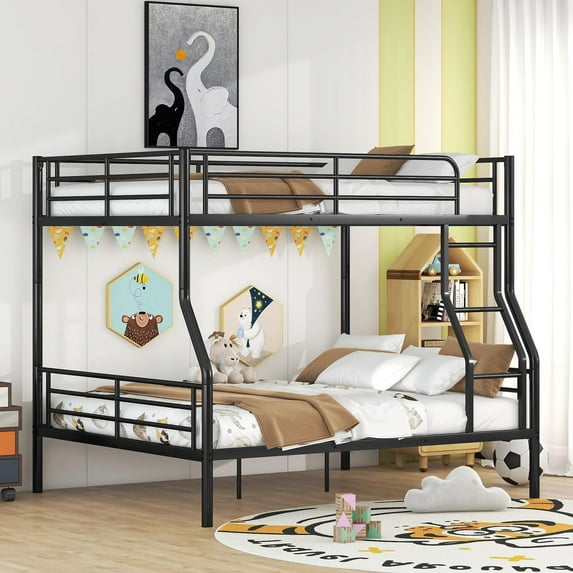 Bellemave Full XL Over Queen Metal Bunk Bed, Metal Bunk Bed Can Be Divided into Two Beds, Heavy Duty Queen Bunk Bed Frame for Teens Adults(Black)
