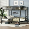thumbnail image 1 of Bellemave Full XL over Queen Size Bunk Bed Set Heavy Duty Metal 2 Bunk Bed Frame with 2 Ladders and Guardrails Space Saving Noise Reduced Queen Bunk Bed for Adults, Teens, Black, 1 of 12