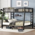 thumbnail image 1 of Bellemave Full XL over Queen Bunk Bed with Storage, Heavy Duty Metal Bunk Bed with 2 Ladders and Guardrails Space Saving Noise Reduced Queen Bunk Bed for Adults, Teens, Black, 1 of 12