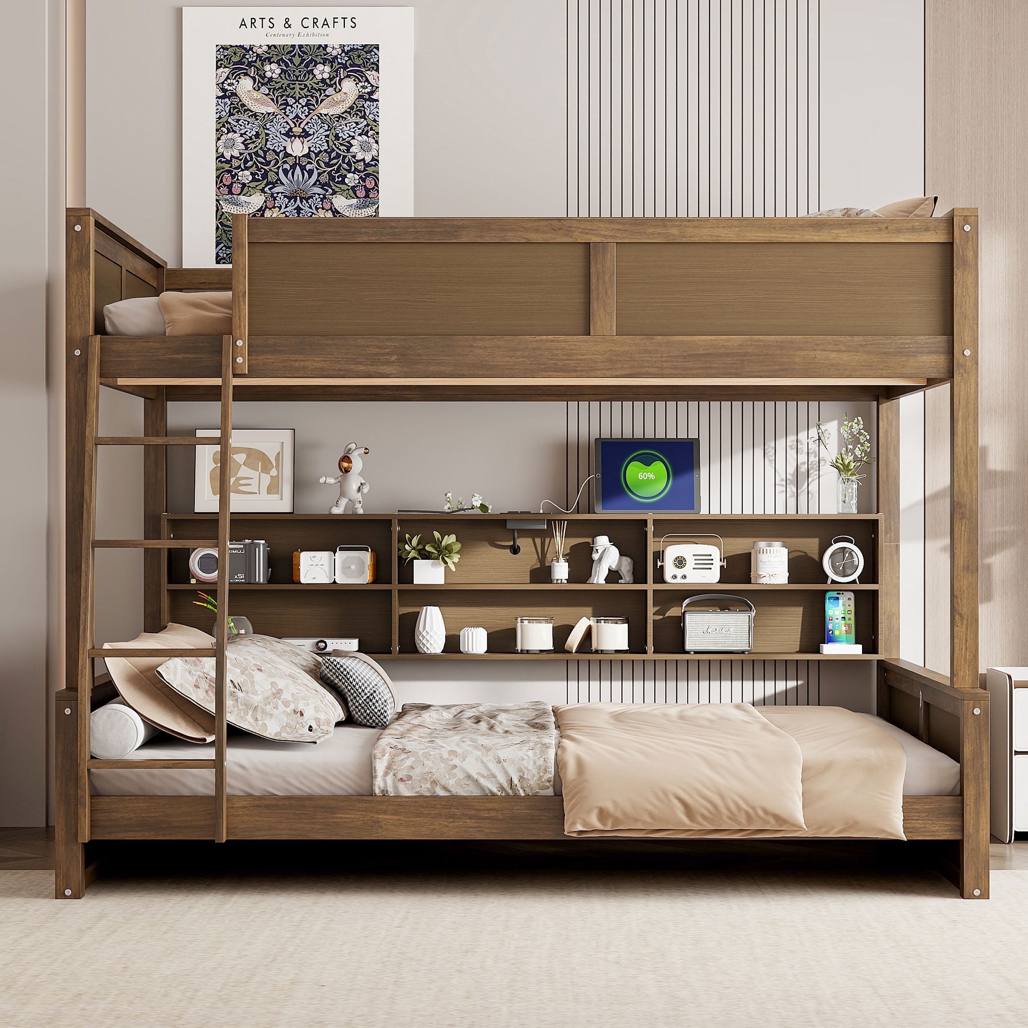 Bellemave Full XL Over Queen Size Bunk Bed, Wood Queen Bunk Beds with